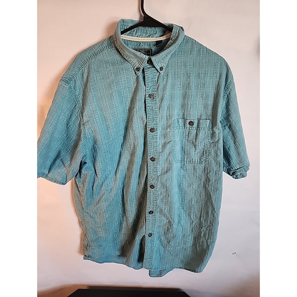 GH Bass & Co For Hard Service Green Blue Short Sleeve Mens Shirt Size Large